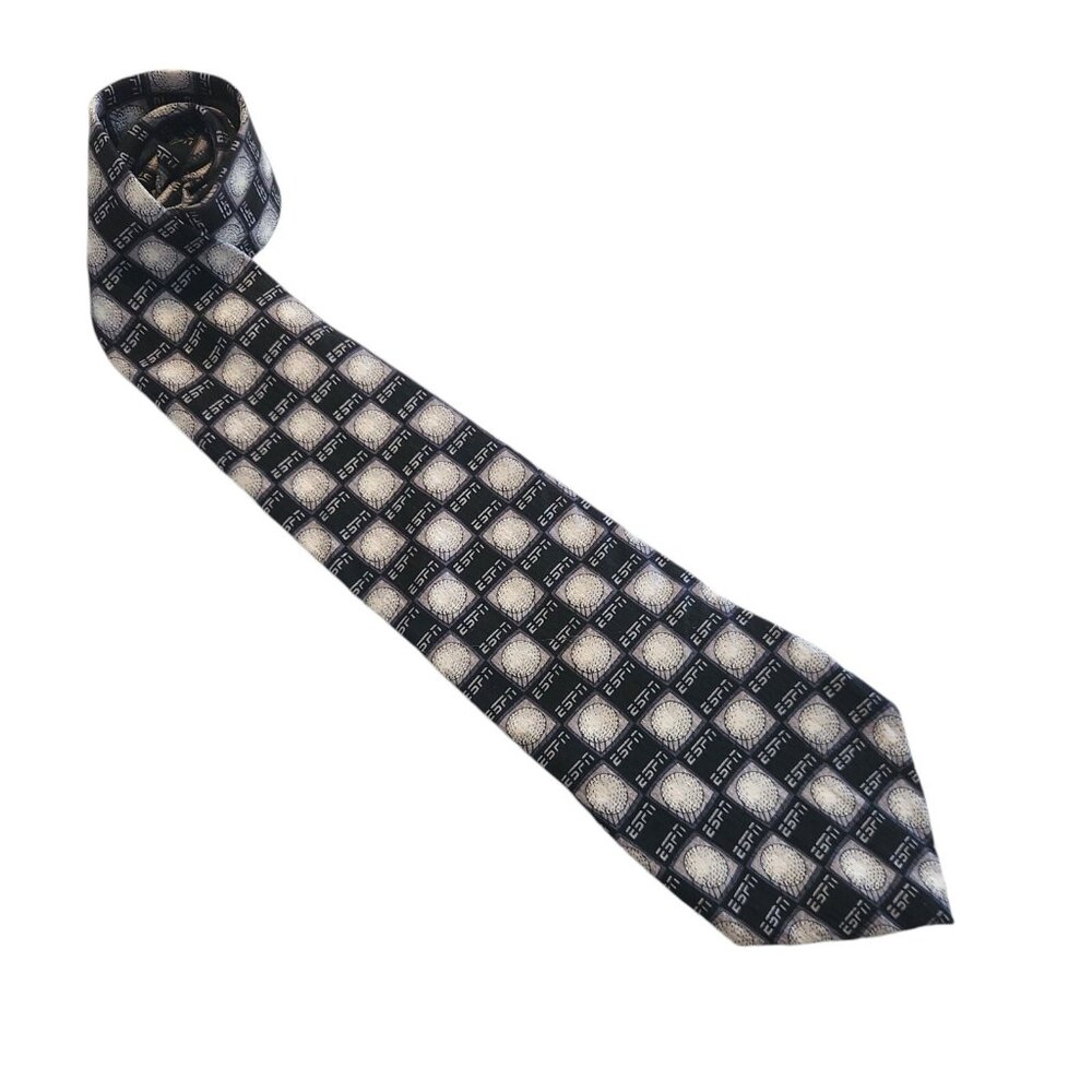 ESPN Golf Tie Necktie 100% Silk Tie by WEMCO New Orleans Black‎ Gray Golf Balls